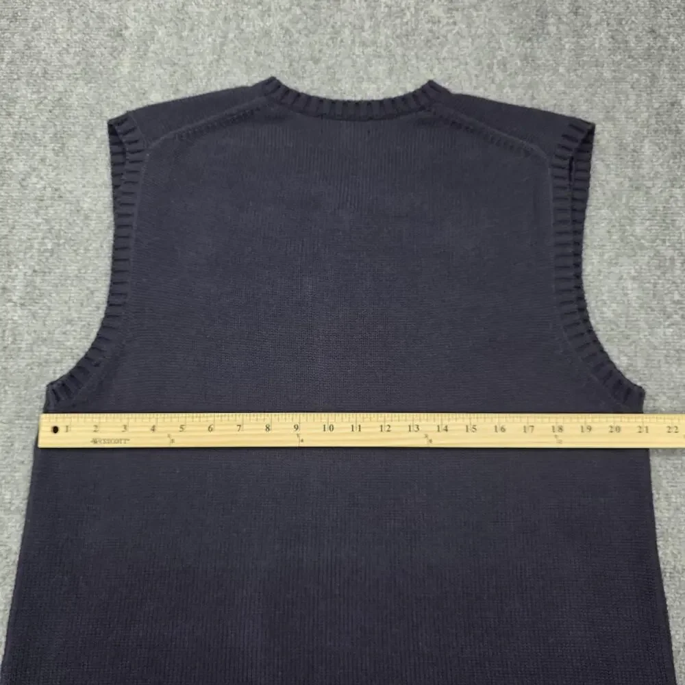 Vintage Lands End Sweater Vest Mens Large Blue Navy V Neck Knit Pullover Casual